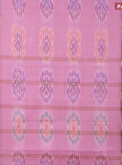 Bengal cotton saree mauve pink and brown shade with allover ikat weaves and thread woven border without blouse