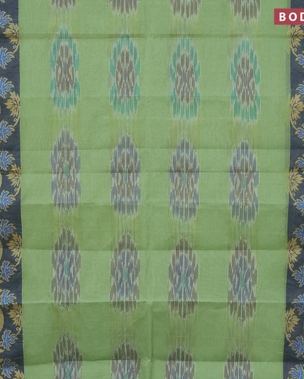 Bengal cotton saree pastel green and blue with allover ikat weaves and thread woven border without blouse