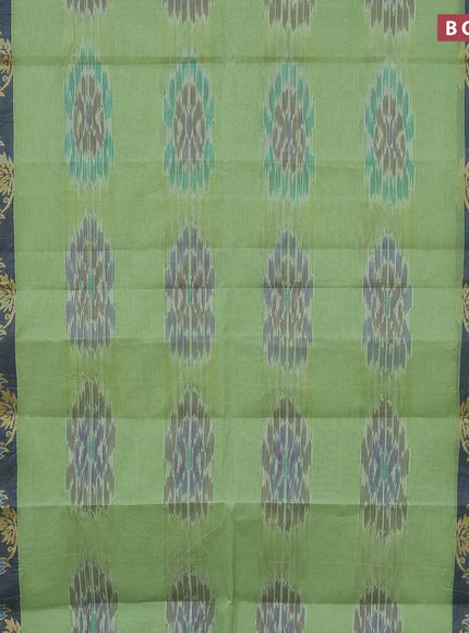 Bengal cotton saree pastel green and blue with allover ikat weaves and thread woven border without blouse