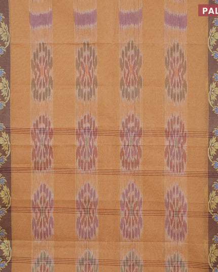 Bengal cotton saree rust shade and brown with allover ikat weaves and thread woven border without blouse