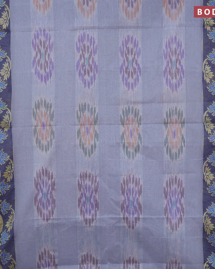 Bengal cotton saree grey and blue with allover ikat weaves and thread woven border without blouse