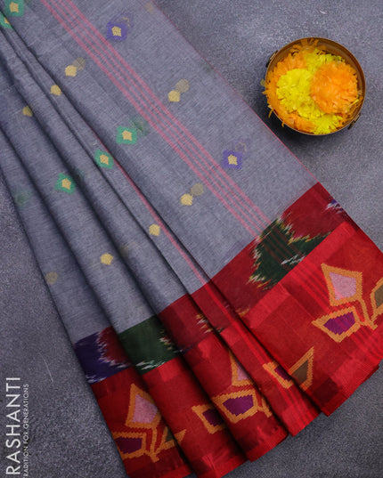 Bengal cotton saree grey and maroon with thread woven buttas and long thread woven border without blouse
