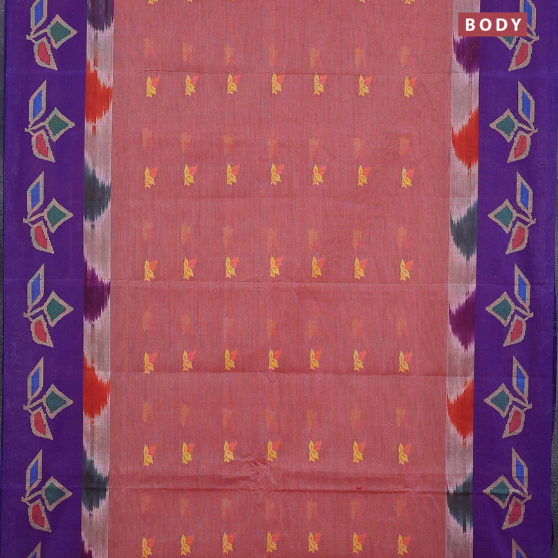 Bengal cotton saree maroon shade and blue with thread woven buttas and long thread woven border without blouse