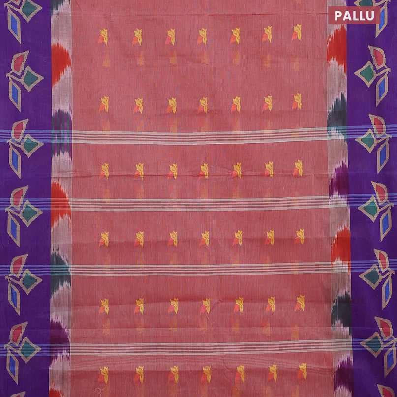 Bengal cotton saree maroon shade and blue with thread woven buttas and long thread woven border without blouse