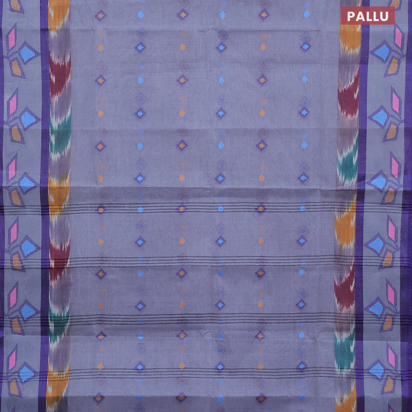 Bengal cotton saree grey and blue with thread woven buttas and long thread woven border without blouse