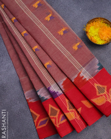 Bengal cotton saree maroon shade and red with thread woven buttas and long thread woven border without blouse