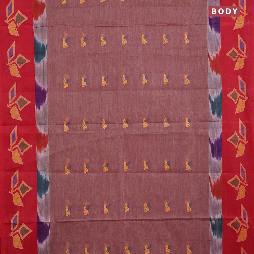 Bengal cotton saree maroon shade and red with thread woven buttas and long thread woven border without blouse