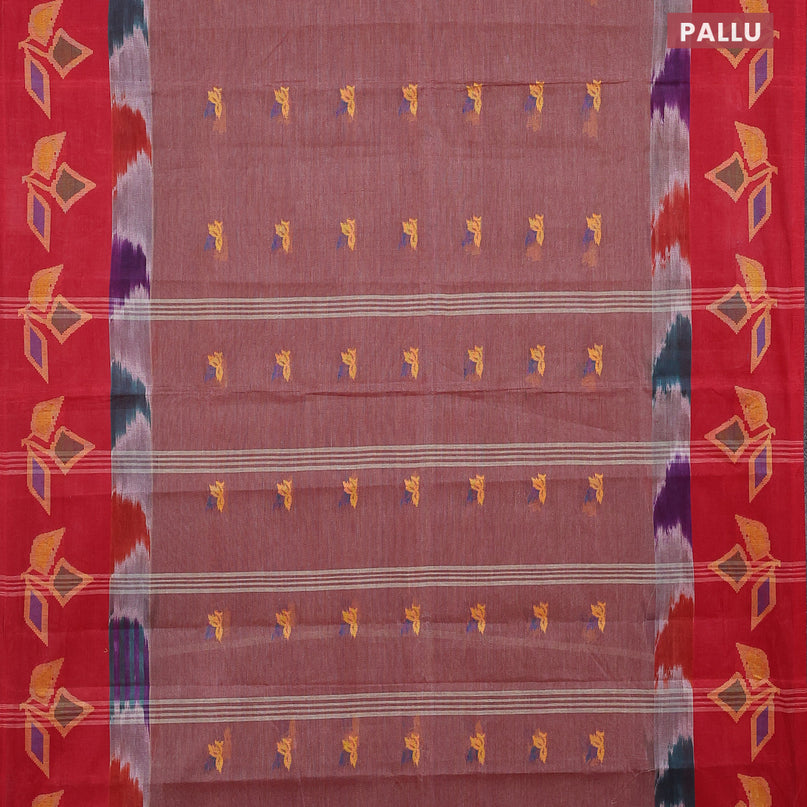 Bengal cotton saree maroon shade and red with thread woven buttas and long thread woven border without blouse