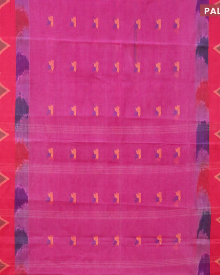Bengal cotton saree magenta pink and pink with thread woven buttas and long thread woven border without blouse