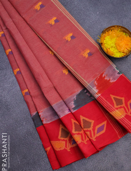 Bengal cotton saree maroon shade and red with thread woven buttas and long thread woven border without blouse