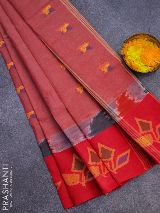 Bengal cotton saree maroon shade and red with thread woven buttas and long thread woven border without blouse