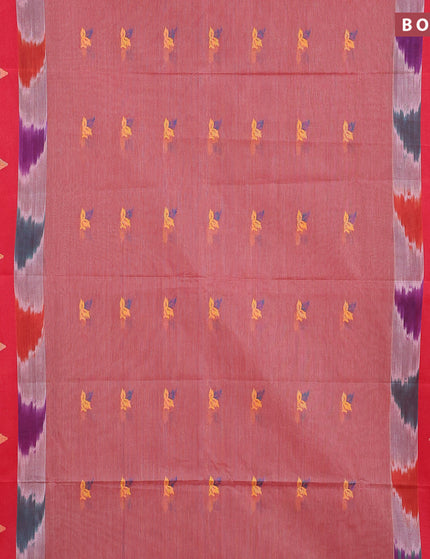 Bengal cotton saree maroon shade and red with thread woven buttas and long thread woven border without blouse