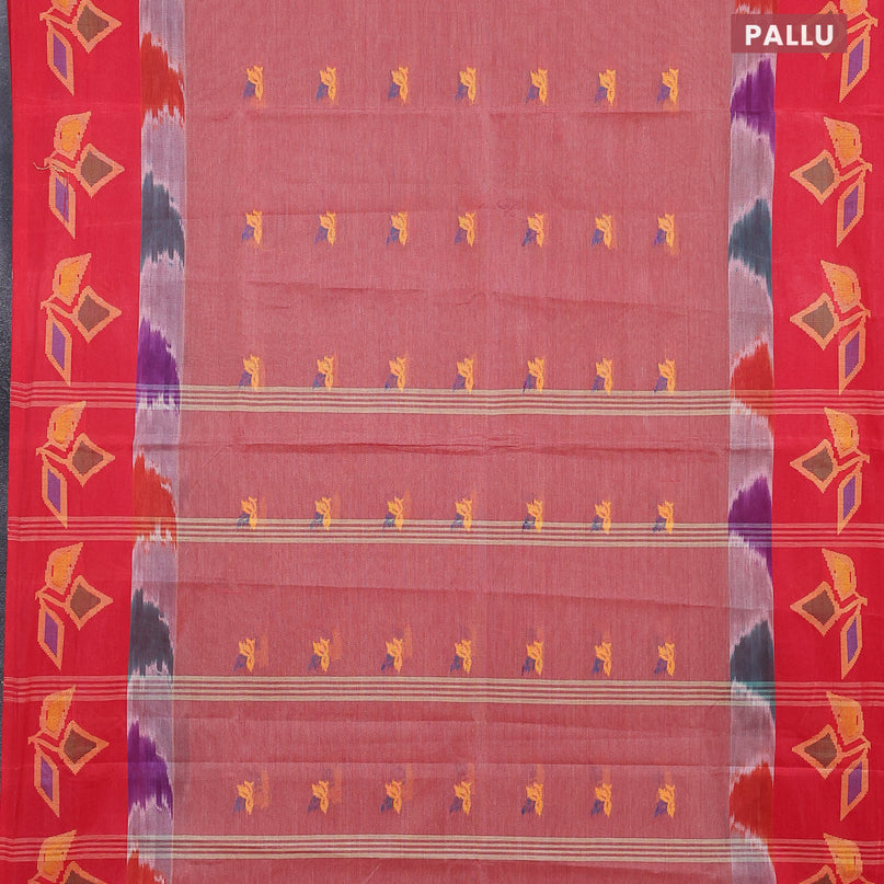 Bengal cotton saree maroon shade and red with thread woven buttas and long thread woven border without blouse