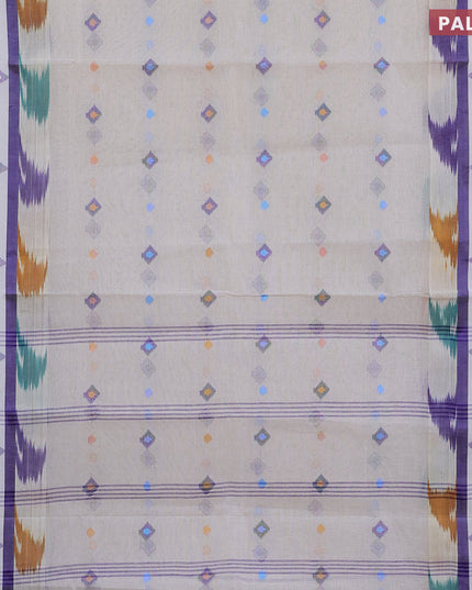 Bengal cotton saree off white and blue with thread woven buttas and long thread woven border without blouse