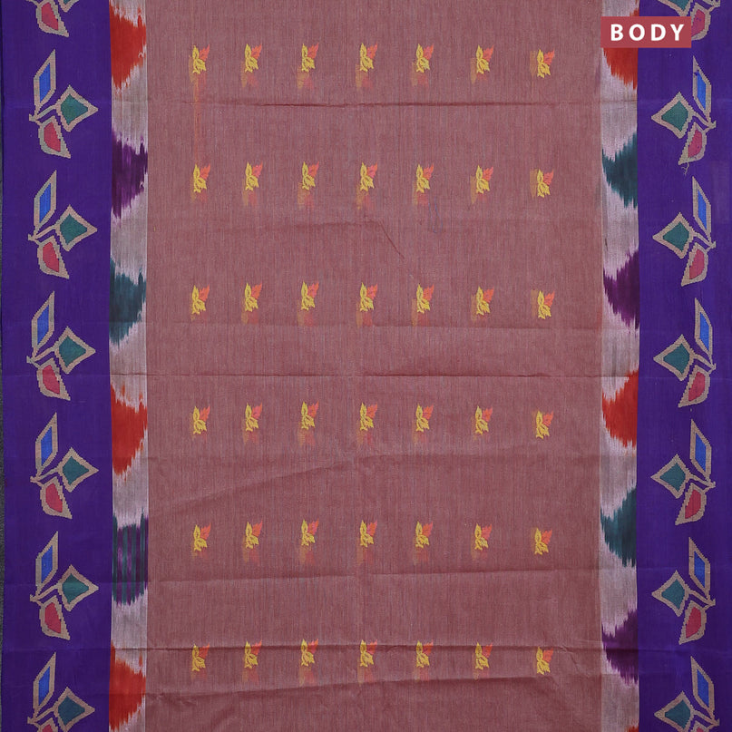 Bengal cotton saree wine shade and blue with thread woven buttas and long thread woven border without blouse