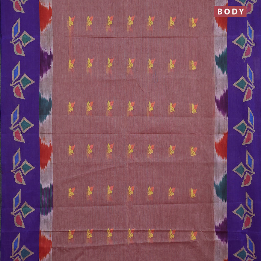 Bengal cotton saree wine shade and blue with thread woven buttas and long thread woven border without blouse