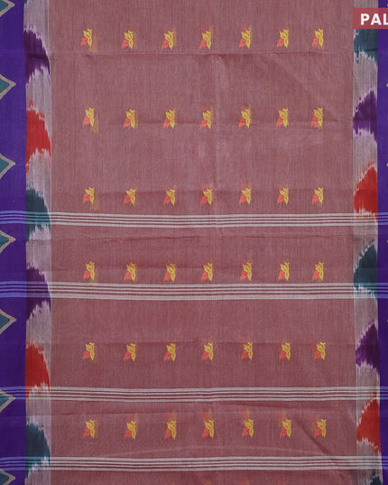 Bengal cotton saree wine shade and blue with thread woven buttas and long thread woven border without blouse