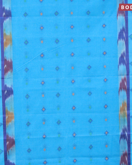 Bengal cotton saree cs blue and blue with thread woven buttas and long thread woven border without blouse