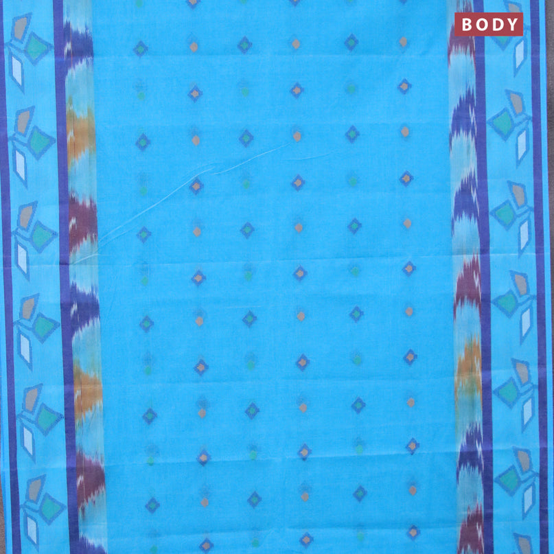 Bengal cotton saree cs blue and blue with thread woven buttas and long thread woven border without blouse