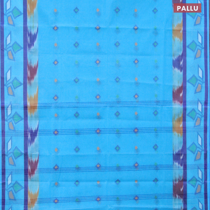 Bengal cotton saree cs blue and blue with thread woven buttas and long thread woven border without blouse