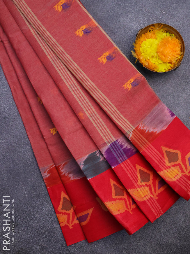 Bengal cotton saree maroon shade and red with thread woven buttas and long thread woven border without blouse