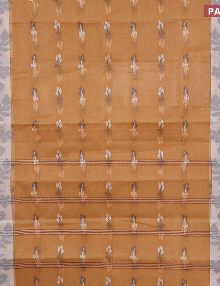 Bengal cotton saree sandal and brown with thread woven buttas and thread woven border without blouse