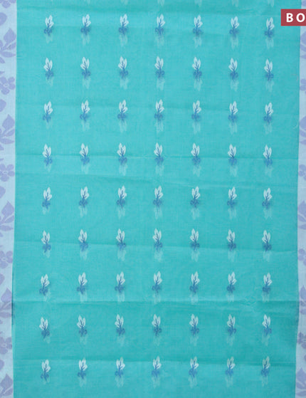 Bengal cotton saree teal blue and blue with thread woven buttas and thread woven border without blouse