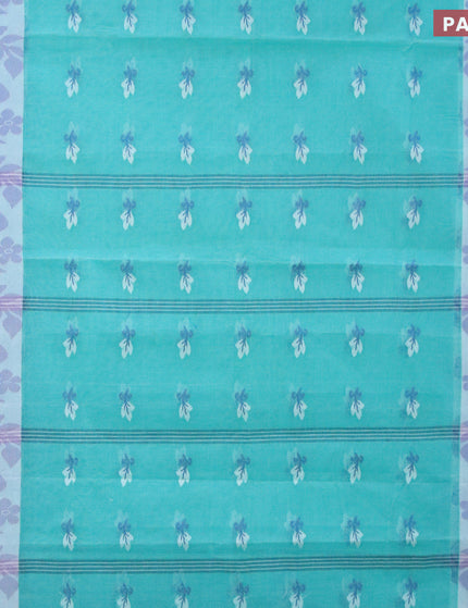 Bengal cotton saree teal blue and blue with thread woven buttas and thread woven border without blouse