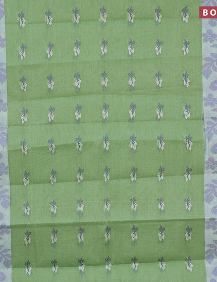 Bengal cotton saree pastel green and blue with thread woven buttas and thread woven border without blouse