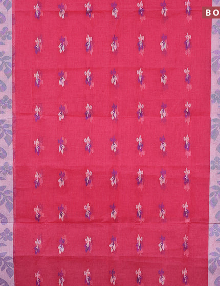 Bengal cotton saree pink and blue with thread woven buttas and thread woven border without blouse