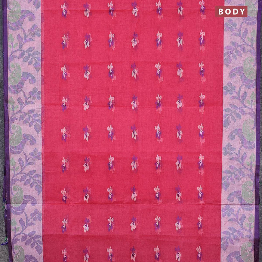 Bengal cotton saree pink and blue with thread woven buttas and thread woven border without blouse