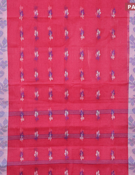 Bengal cotton saree pink and blue with thread woven buttas and thread woven border without blouse