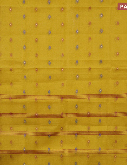 Bengal cotton saree yellow and maroon shade with thread woven buttas and thread woven border without blouse