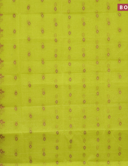 Bengal cotton saree fluorescent green and maroon shade with thread woven buttas and thread woven border without blouse