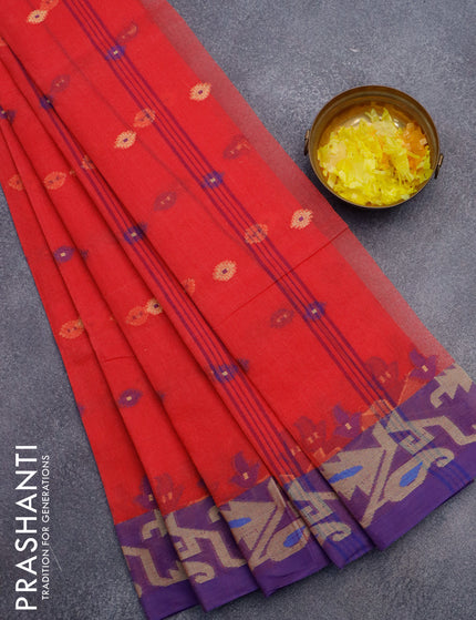 Bengal cotton saree pink and blue with thread woven buttas and thread woven border without blouse