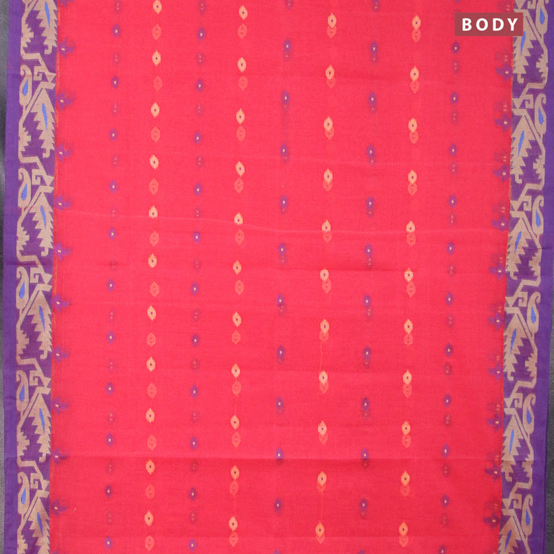 Bengal cotton saree pink and blue with thread woven buttas and thread woven border without blouse