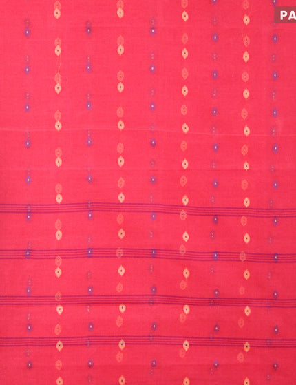 Bengal cotton saree pink and blue with thread woven buttas and thread woven border without blouse