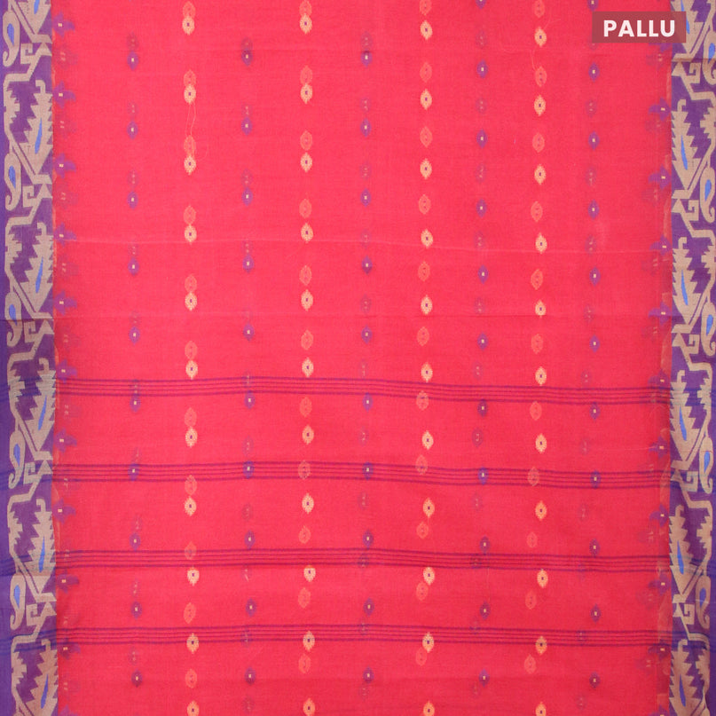 Bengal cotton saree pink and blue with thread woven buttas and thread woven border without blouse