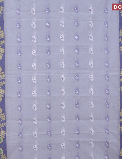 Bengal cotton saree grey and blue with thread woven buttas and long thread woven border without blouse