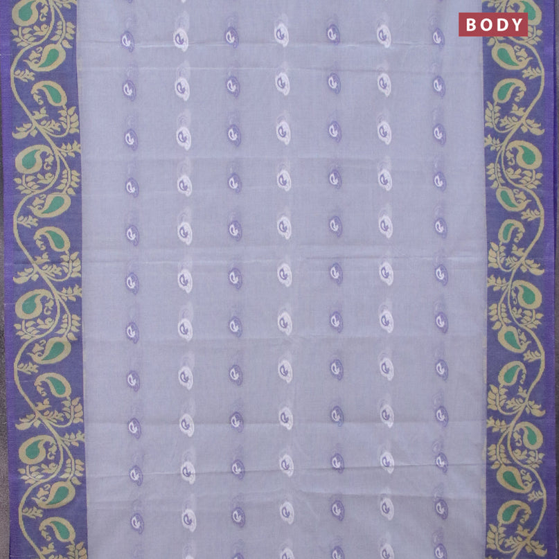 Bengal cotton saree grey and blue with thread woven buttas and long thread woven border without blouse