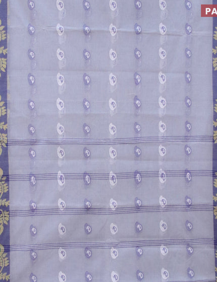 Bengal cotton saree grey and blue with thread woven buttas and long thread woven border without blouse