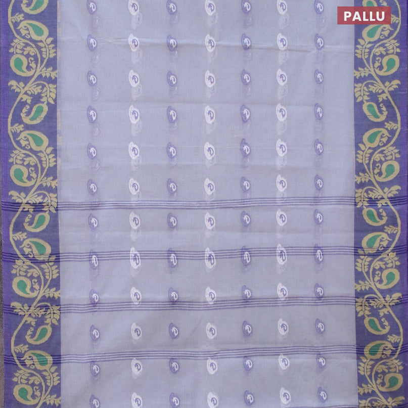 Bengal cotton saree grey and blue with thread woven buttas and long thread woven border without blouse