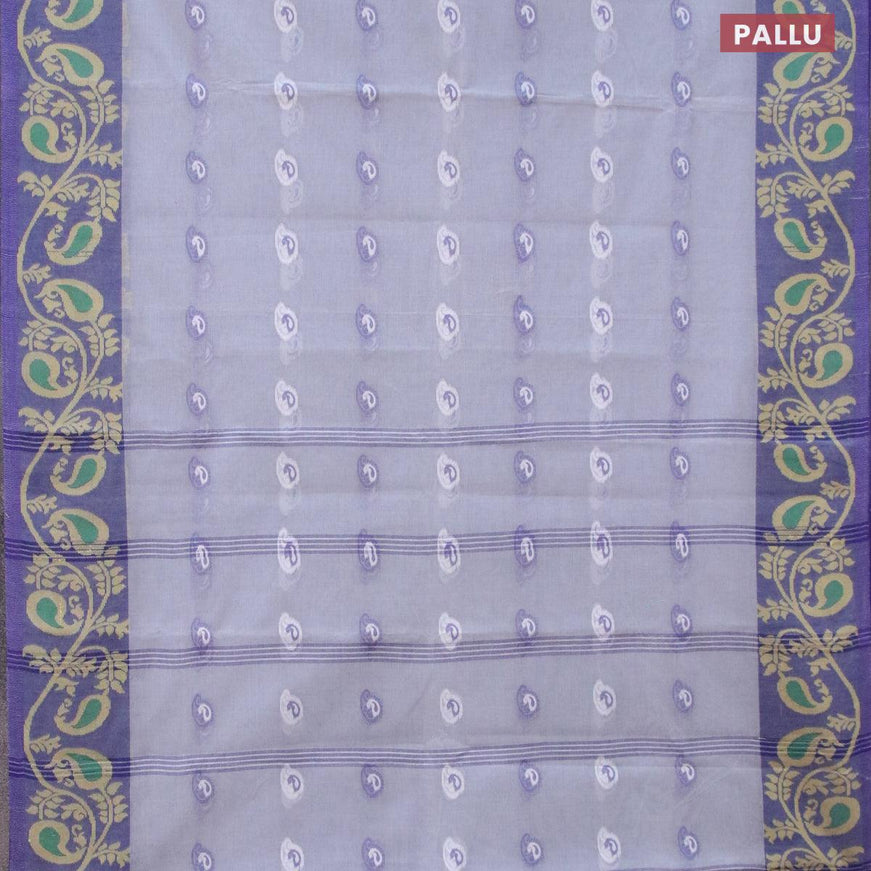 Bengal cotton saree grey and blue with thread woven buttas and long thread woven border without blouse