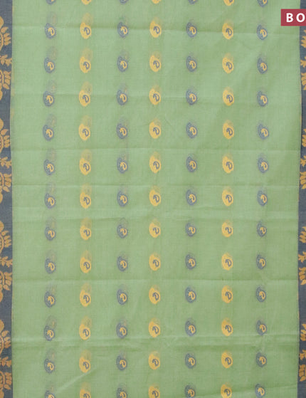 Bengal cotton saree green shade and blue with thread woven buttas and long thread woven border without blouse