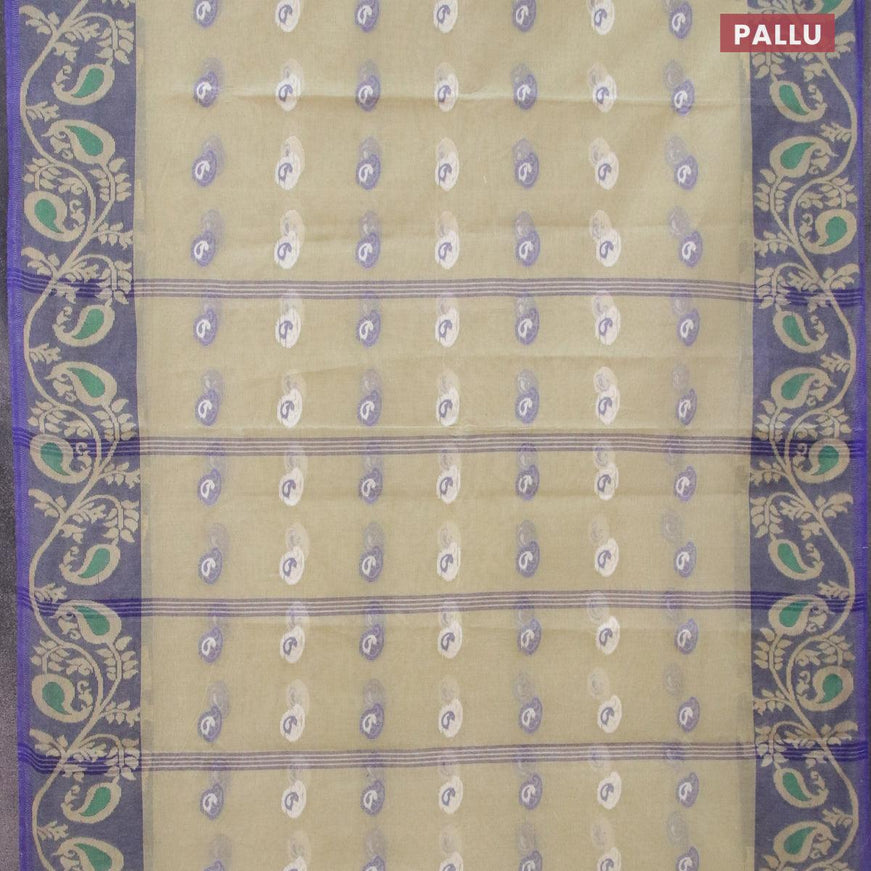 Bengal cotton saree elaichi green and blue with thread woven buttas and long thread woven border without blouse