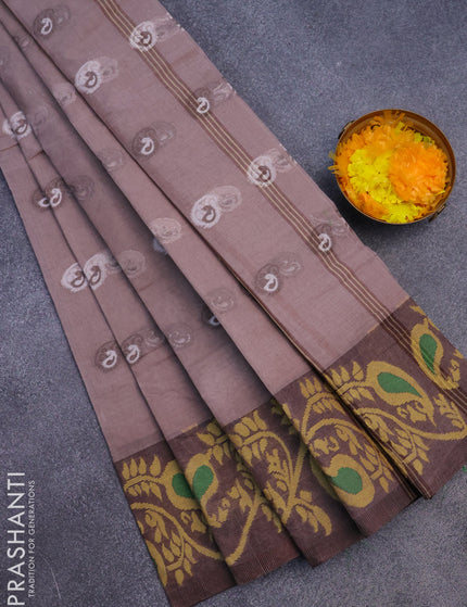 Bengal cotton saree pastel brown shade with thread woven buttas and long thread woven border without blouse