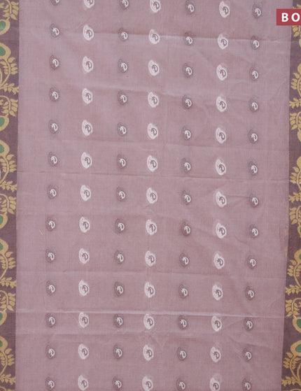 Bengal cotton saree pastel brown shade with thread woven buttas and long thread woven border without blouse