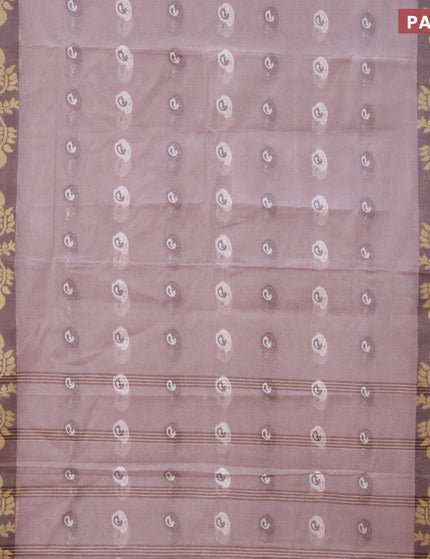 Bengal cotton saree pastel brown shade with thread woven buttas and long thread woven border without blouse