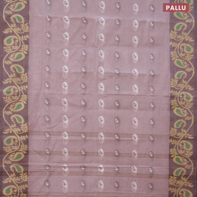 Bengal cotton saree pastel brown shade with thread woven buttas and long thread woven border without blouse