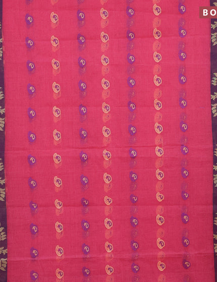 Bengal cotton saree pink and blue with thread woven buttas and long thread woven border without blouse